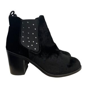 Musse & Cloud Black Mency Velvet Studded Block Heeled Ankle Boots 41